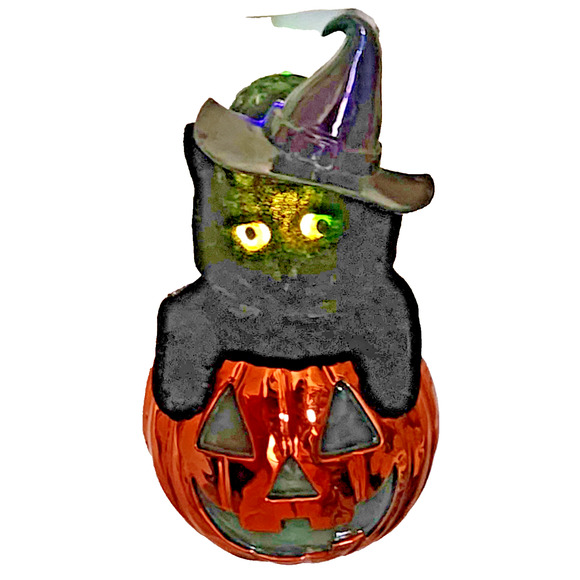 Bath Body Works Light Up Black Cat in Pumpkin Jack-o-Lantern Wallflower Plug-In - Picture 2 of 6